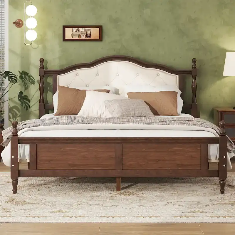 Queen Platform Bed with Upholstered Headboard & Hidden Storage