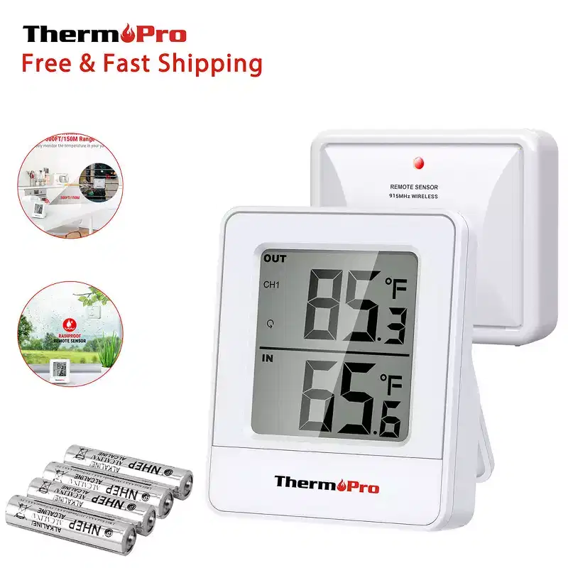 ThermoPro TP200BW Wireless Indoor Outdoor Thermometer with Temperature Sensor Up to 500FT, Outdoor Thermometers
