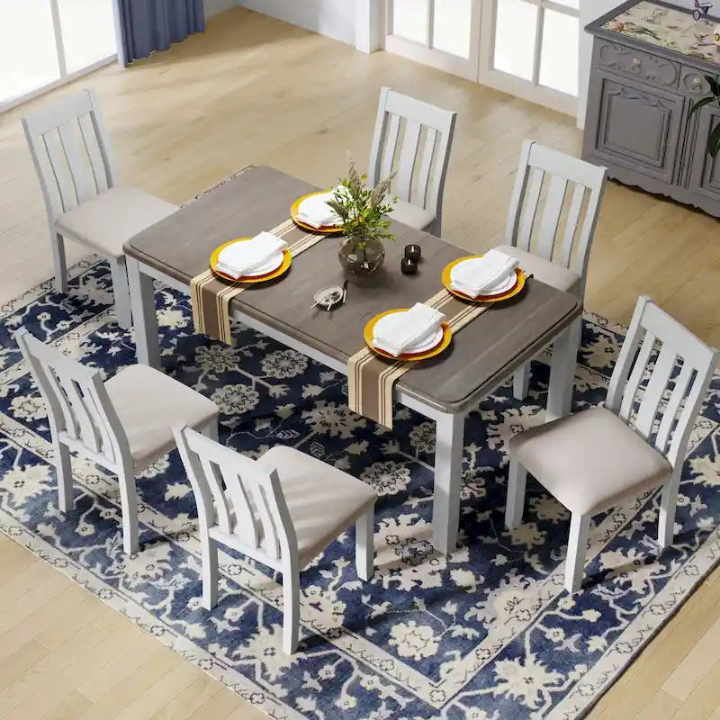 7-Piece Dining Table Set with Extendable Table and 6 Upholstered Chairs