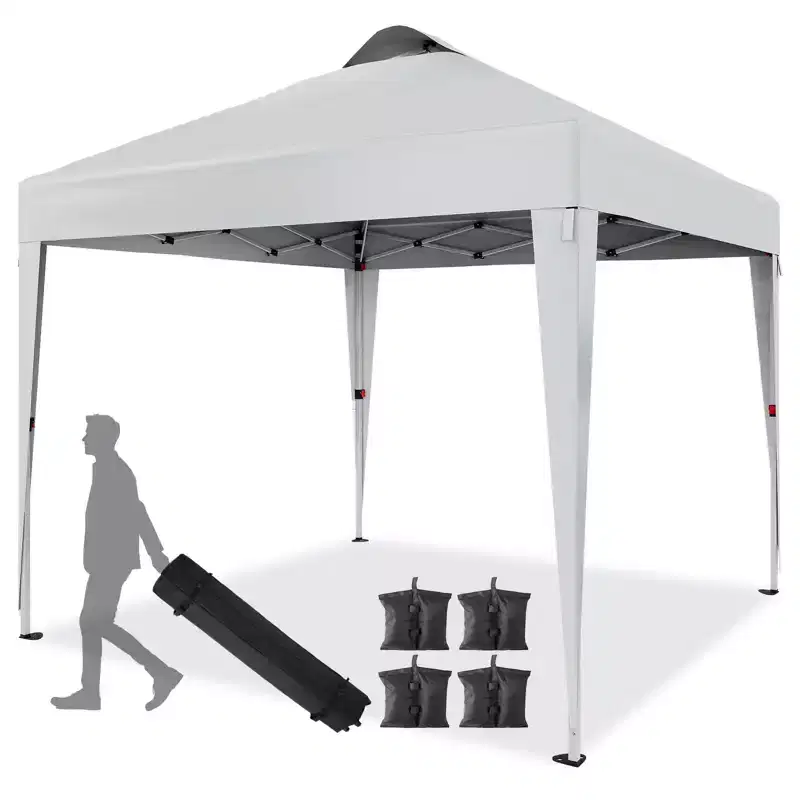 10x10 Pop Up Canopy Tent, Portable Outdoor Canopy with Carry Bag,4 Sandbags& 8 StakesWaterproof UV Protection Canopy, White