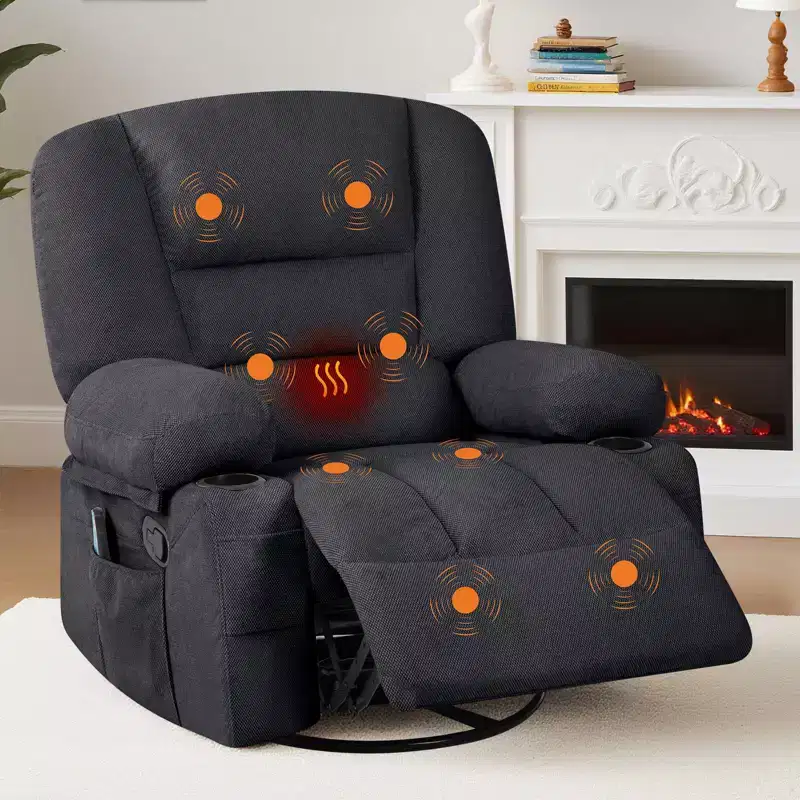 Acekool Rocker Recliner Chair with Massage & Heating, 360 Swivel, Extra Wide, Chenille or PU, for Living Room & Bedroom