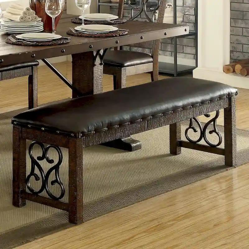 Traditional Faux Leather Dining Bench
