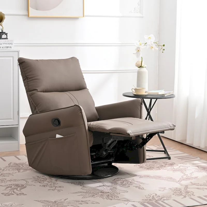 Modern Small Rocking Swivel Recliner Chair with Overstuffed Seat