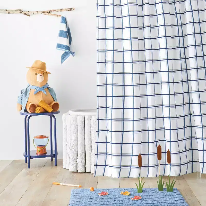 Plaid Kids' Shower Curtain Blue - Pillowfort™