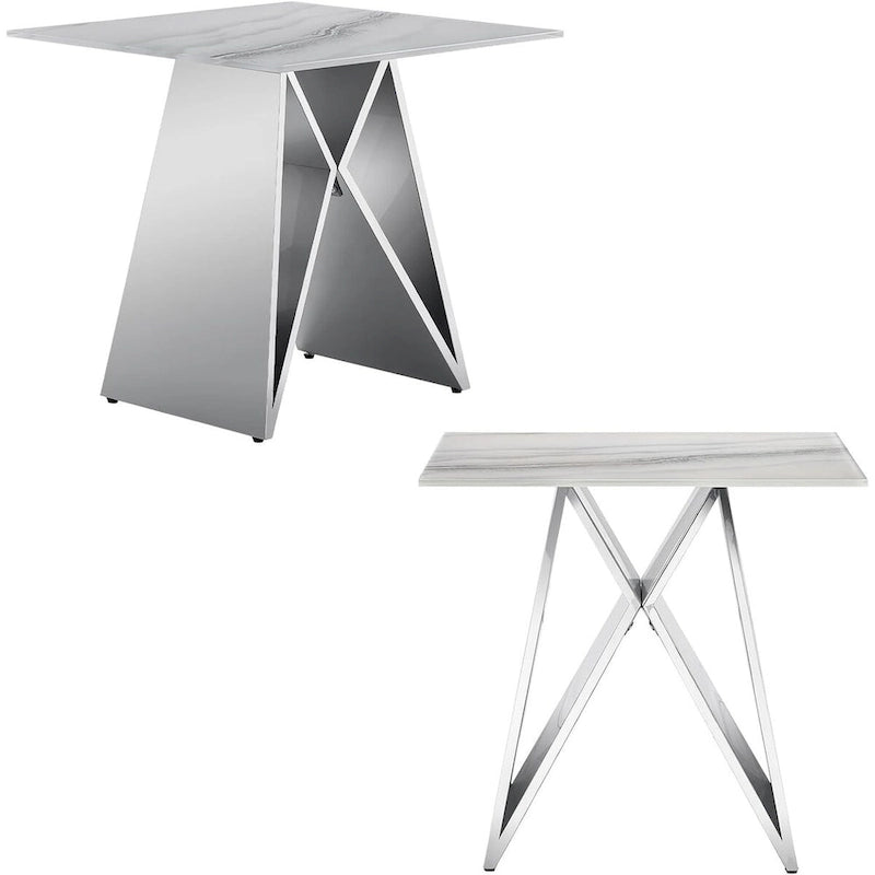 Luxurious Silver M Shape Base End Table Glass Accent Table
