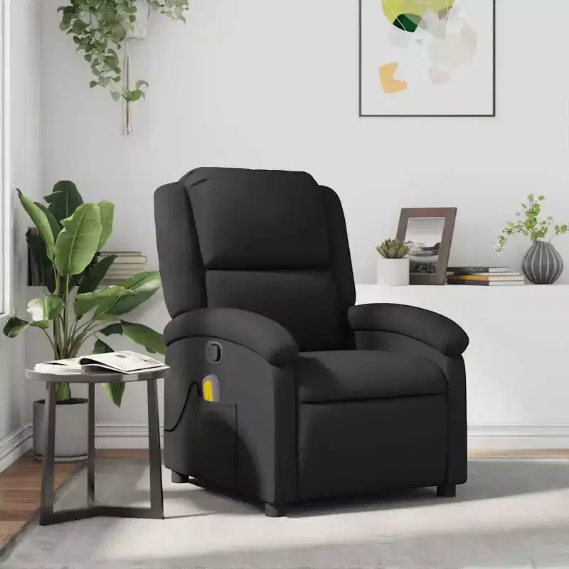 Massage Recliner Chair �C 6-Point Vibration, Real Leather, Adjustable, Black