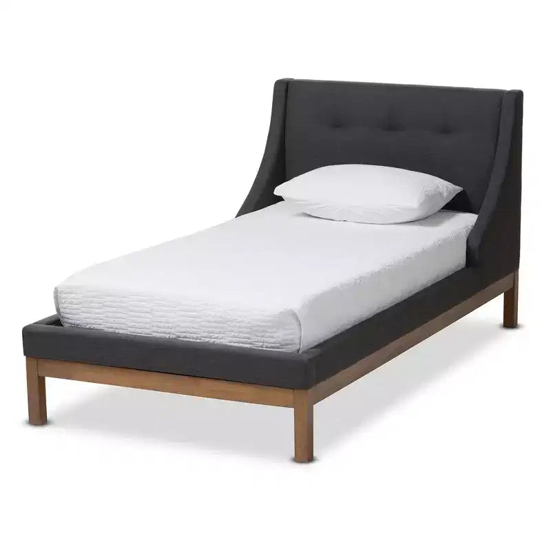 Modern and Contemporary Fabric Upholstered Walnut - Finished Platform Bed Dark Gray -
