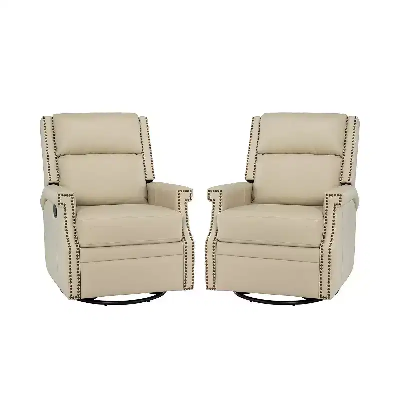 Favonius Genuine Leather Swivel Rocker Recliner with Nailhead Trim for Bedroom and Living Room Set of 2| ART OF LIVING DESIGNS