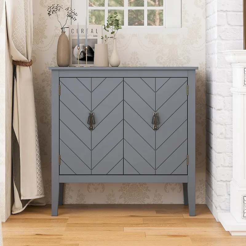 2-Door Storage Cabinet with Wooden Accents