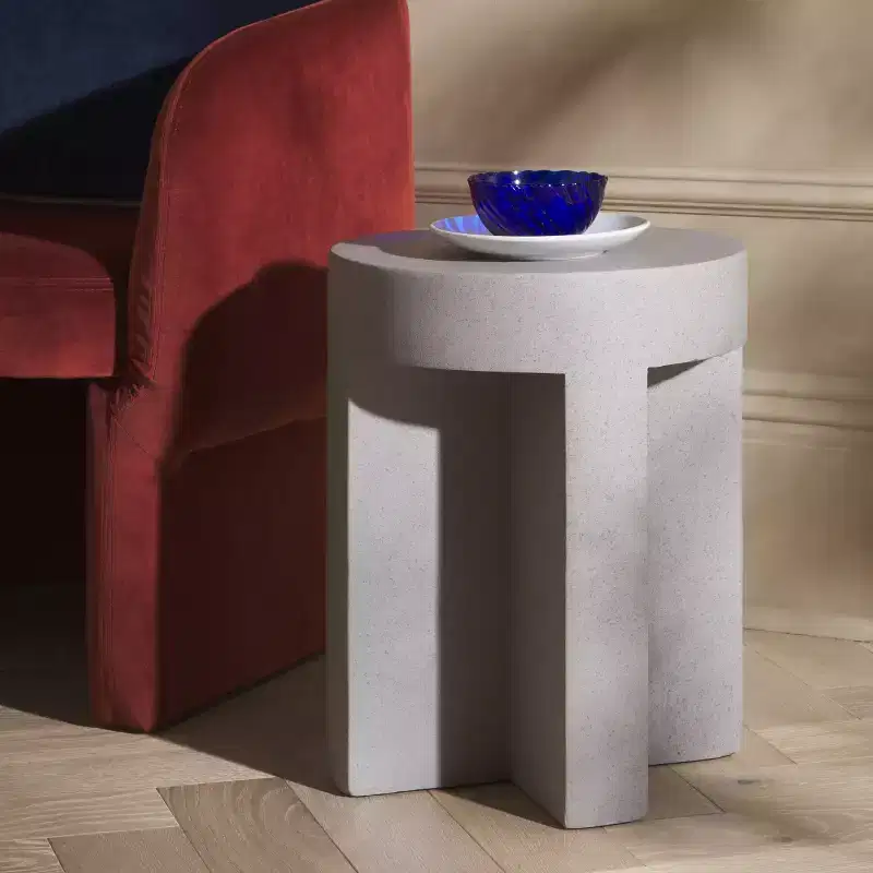 Round Accent Table �C White Sculptural Cross Base, Modern Indoor Design