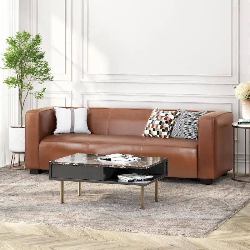 Goyette Faux Leather 3 Seater Sofa by Christopher Knight Home