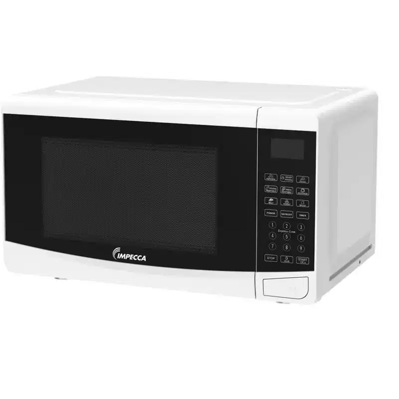 Impecca 0.7 Cu. Ft. Countertop Microwave Oven with Defrost Timer, LED 700W, 9.65 Turntable, Child Lock - White