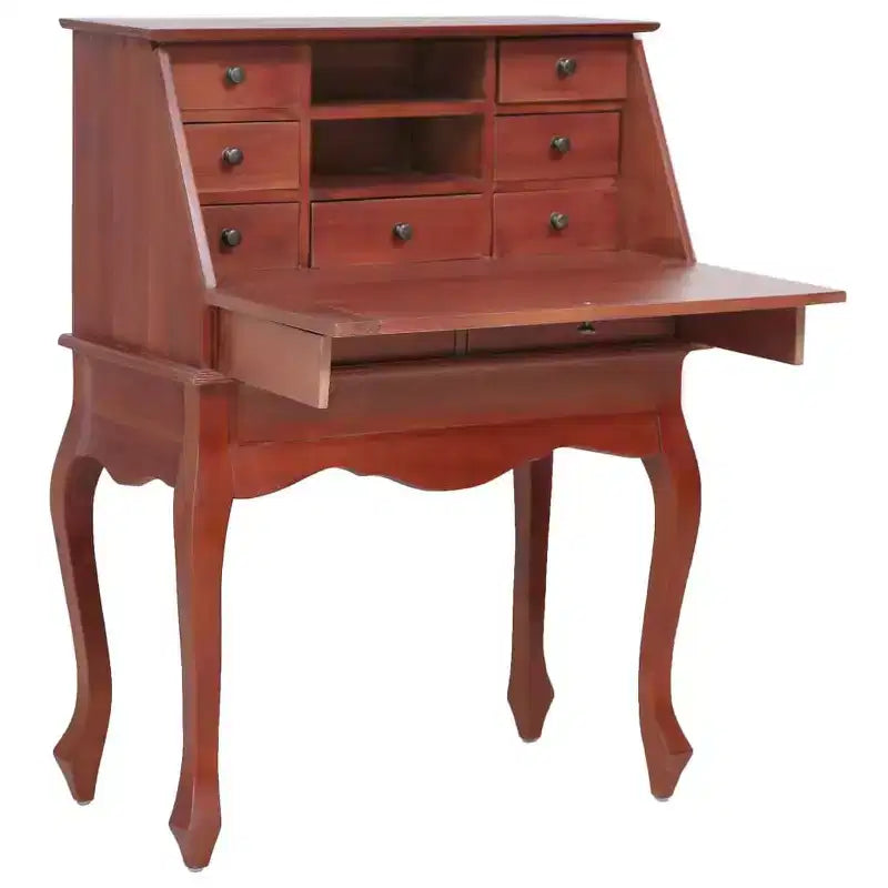 Secretary Desk Office Writing Table with Drawers, Solid Mahogany Wood