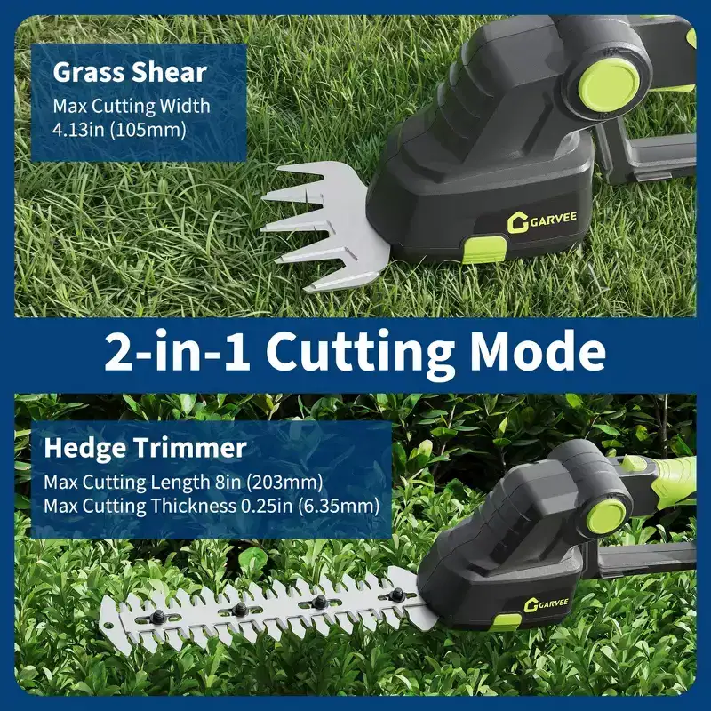 21V Cordless 2-in-1 Hedge Trimmer & Grass Shear, Lightweight PP & Metal Body, for Quick Yard Cleanup