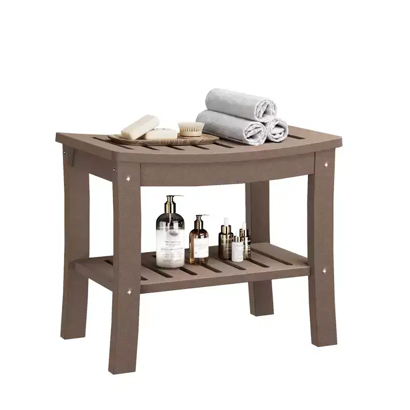 HDPE Shower Bench with Storage Shelf  Waterproof Non-Slip Bath Seat for Elderly, Spa or Bathtub  Indoor/Outdoor Use, No Maintenance
