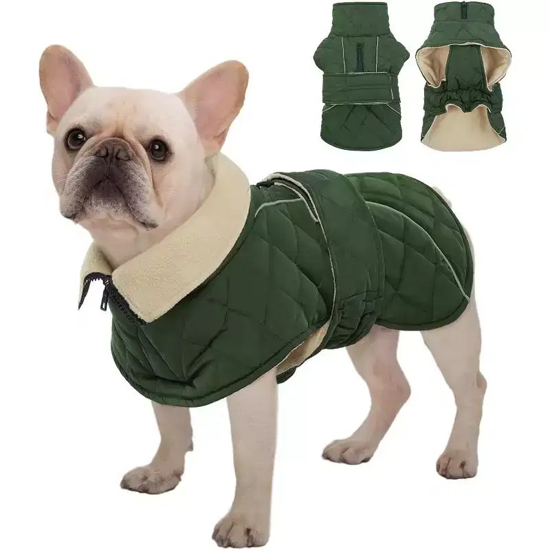 Kuoser Dog Jacket Warm Fleece Lined Dog Coats for Small Dogs, Waterproof Pet Coat Reflective Puppy Snowsuit ,Dogs Winter Vest, Green, S