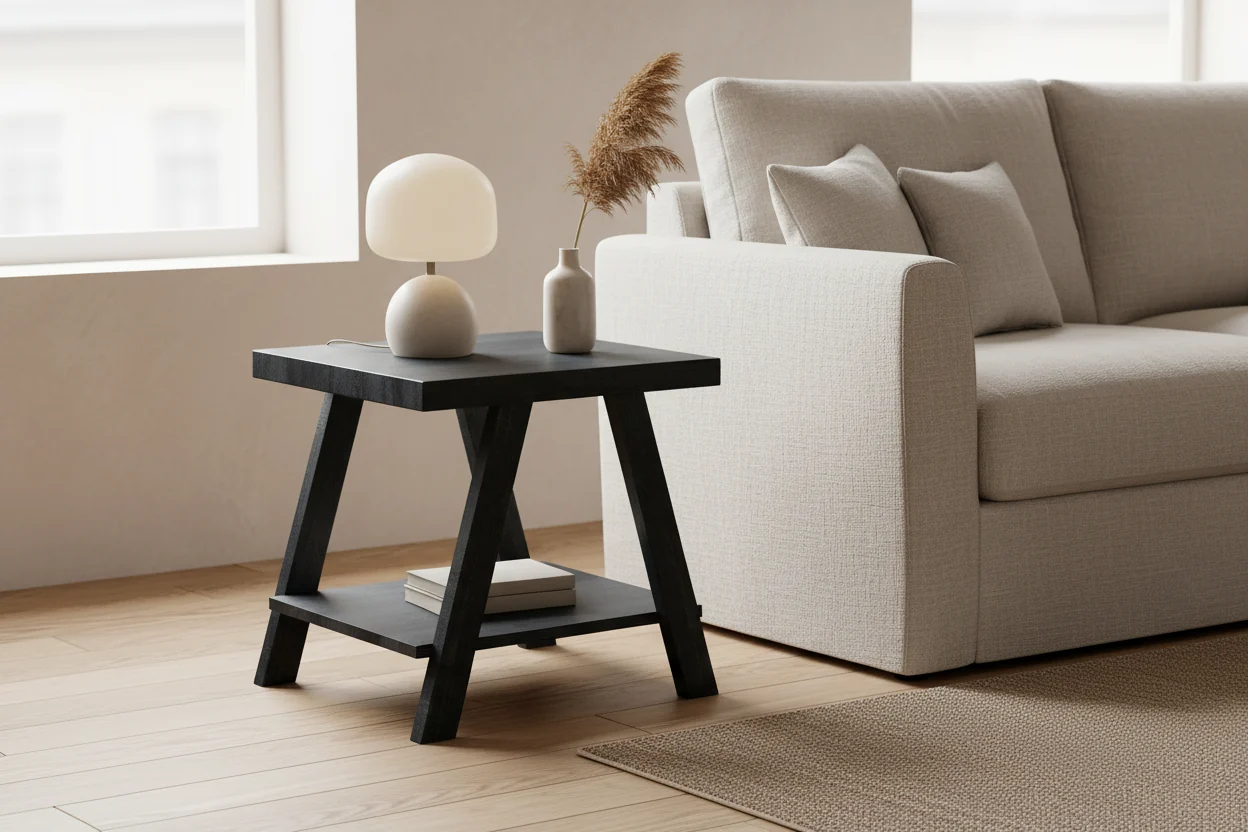 2-Tier End Table with A-Frame Legs & Lower Storage Shelf