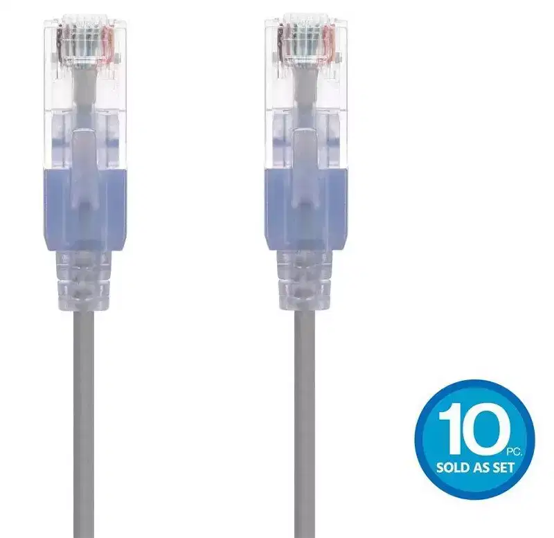 Monoprice Cat6A Ethernet Patch Cable - 3 Feet - Gray | Network Internet Cord - RJ45, 550Mhz, UTP, Pure Bare Copper Wire, 10G, 30AWG, 10-Pack - SlimRun