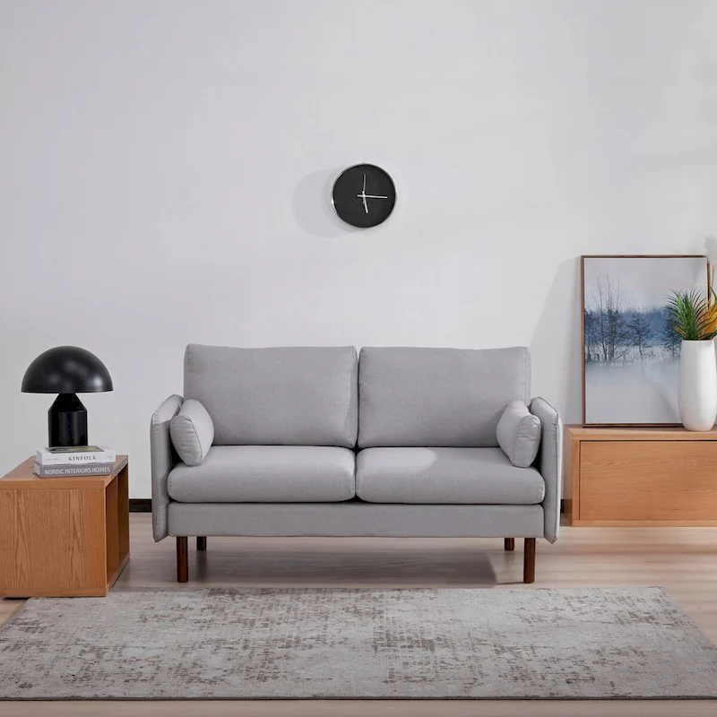 Yucca Modern Loveseat Sofa, Polyester / Vegan Leather Settee Couch - Includes 2 Pillows