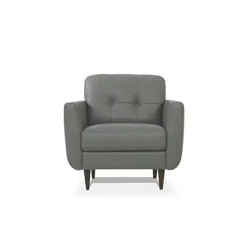 35 Radwan Chair Pesto Green Leather - Acme Furniture: Button-Tufted, Wood Legs, No Assembly Required