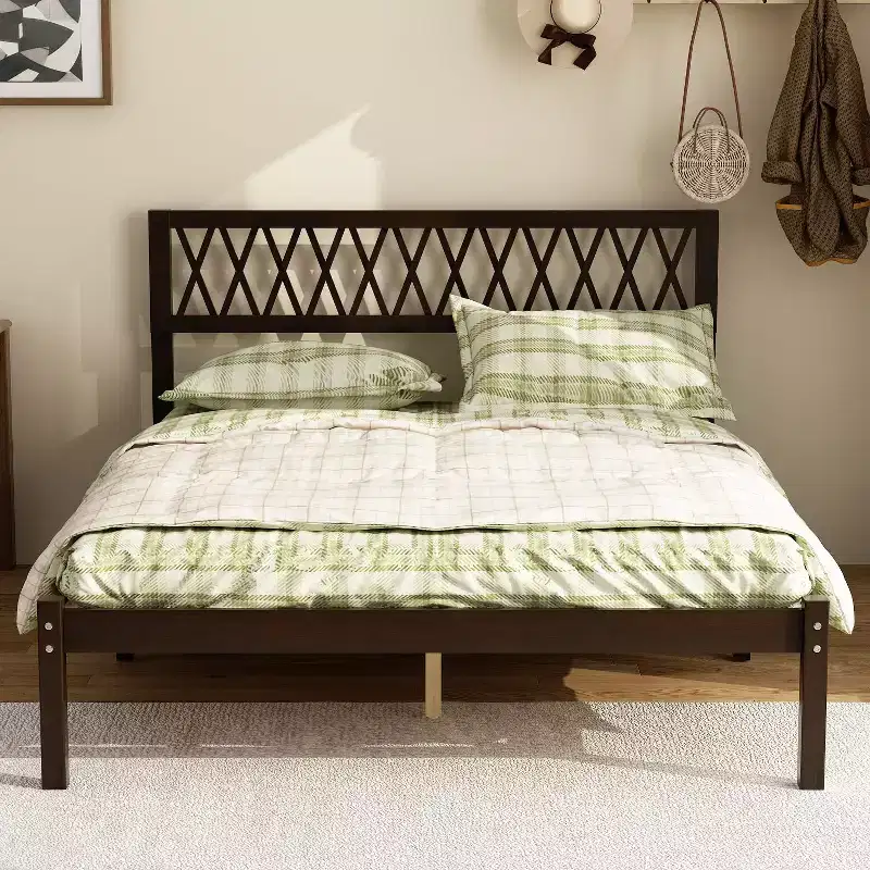 Famapy Solid Wood Bed Frame with Upholstered Headboard Rolling Drawers Soft Cushion Bed Modern Bedroom Platform Bed 600LBS Capacity