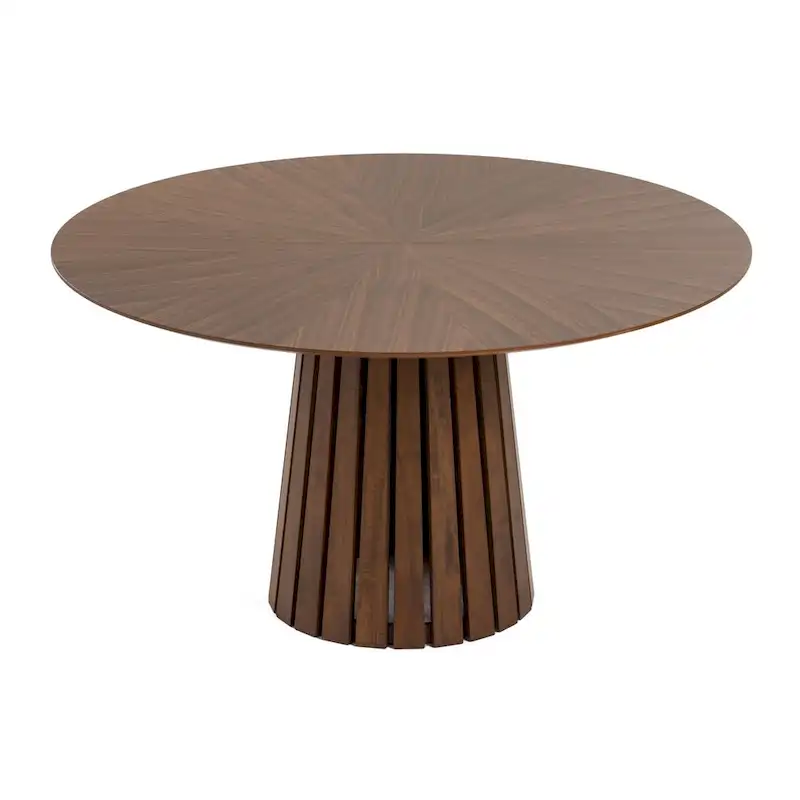 Mid-Century Modern Round Dining Table with Walnut Veneer