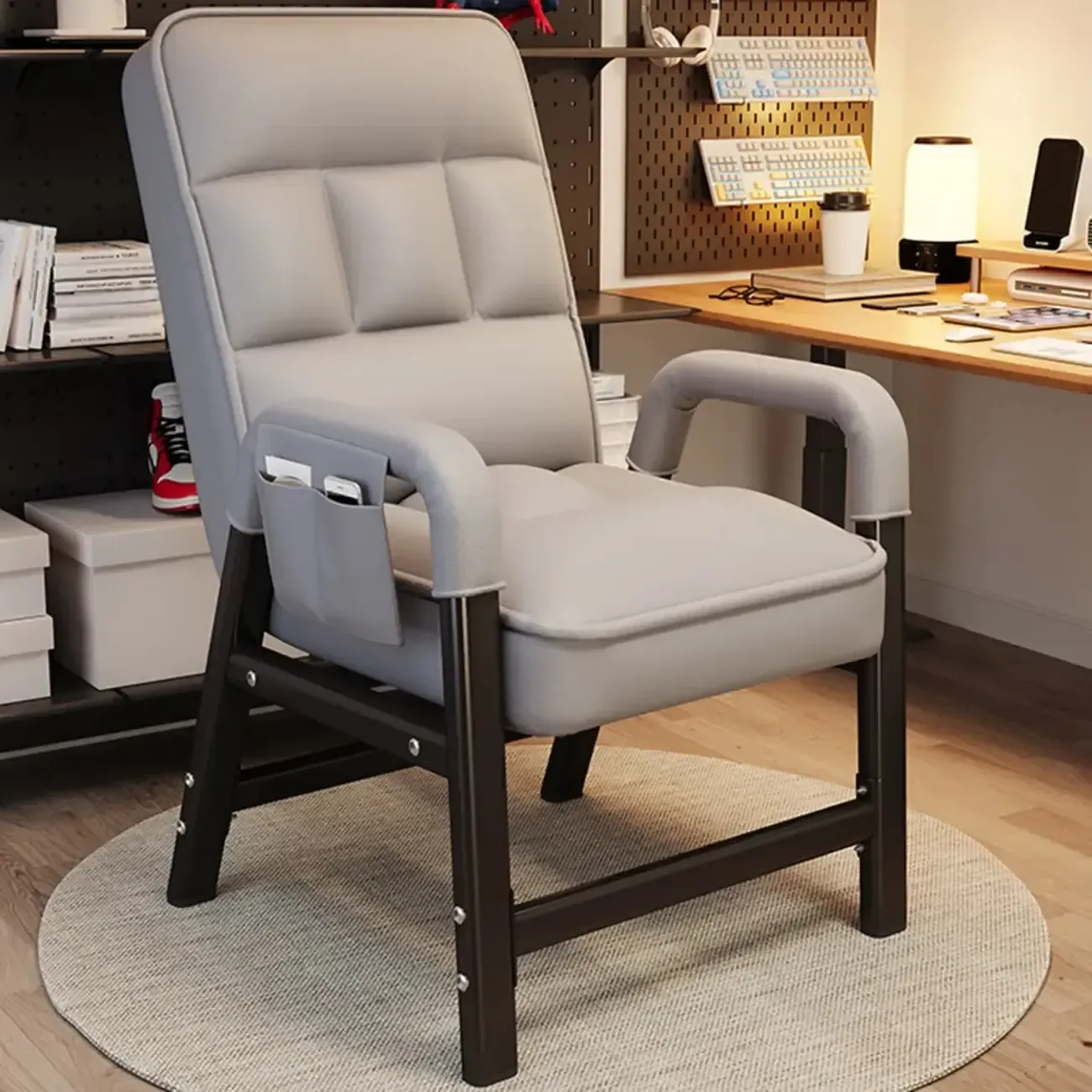 Modern Grey Upholstered 4-Leg Office Chair