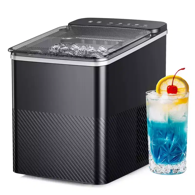 EUHOMY Ice Maker Countertop, Portable Bullet Ice Machine with Self Cleaning, 26.5 Lbs/24H, 2 Size of Bullet-Shaped Ice, Black/Gray
