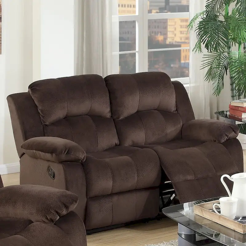 Padded Suede Motion Loveseat in Chocolate