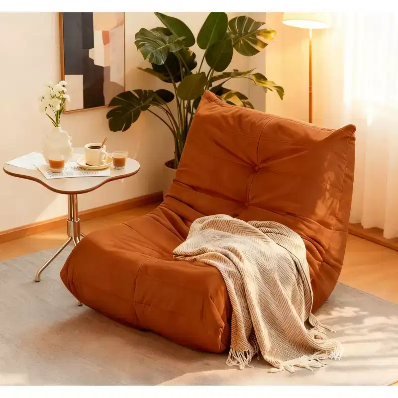 Luxury Accent Chair Button-Tufted Detail Orange Microfiber Comfy Chair Living Room Furniture