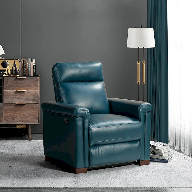 Alicia 34.65 Wide Contemporary Classic Genuine Leather Power Recliner With USB Port
