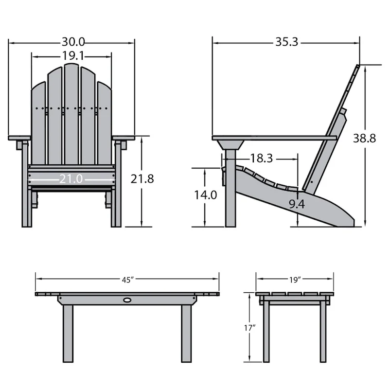 Highwood Classic Adirondack Chair Set with Coffee Table