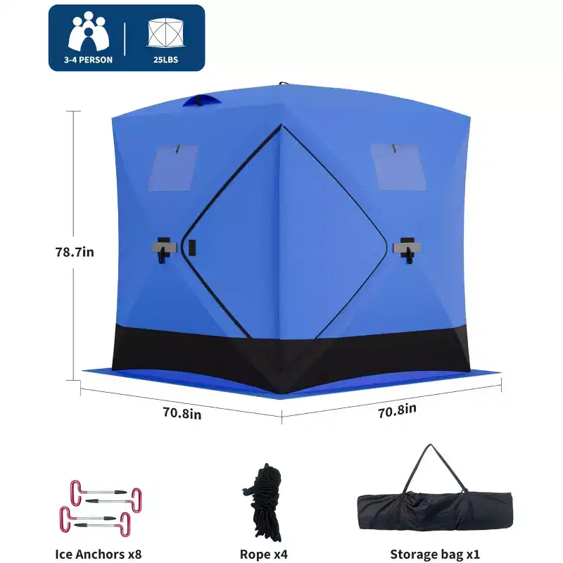 Portable Pop Up Ice Fishing Shelter Ice Fishing Tent Insulated Hub-Style Shelter with Waterproof Oxford Fabric, Includes Anchors, Ropes & Carry Bag