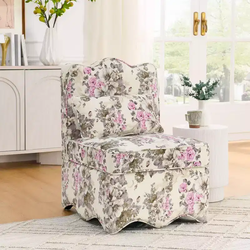 Flannel Single Dining Chair With Soft Seat Cushion And Backrest, No Armrests, Matching Pillow Can Be Used As Waist Cushion