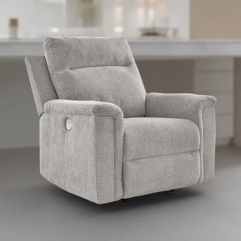 Jinu Power Recliner Rocker Chair, Ash Gray Polyester Micro Chenille
