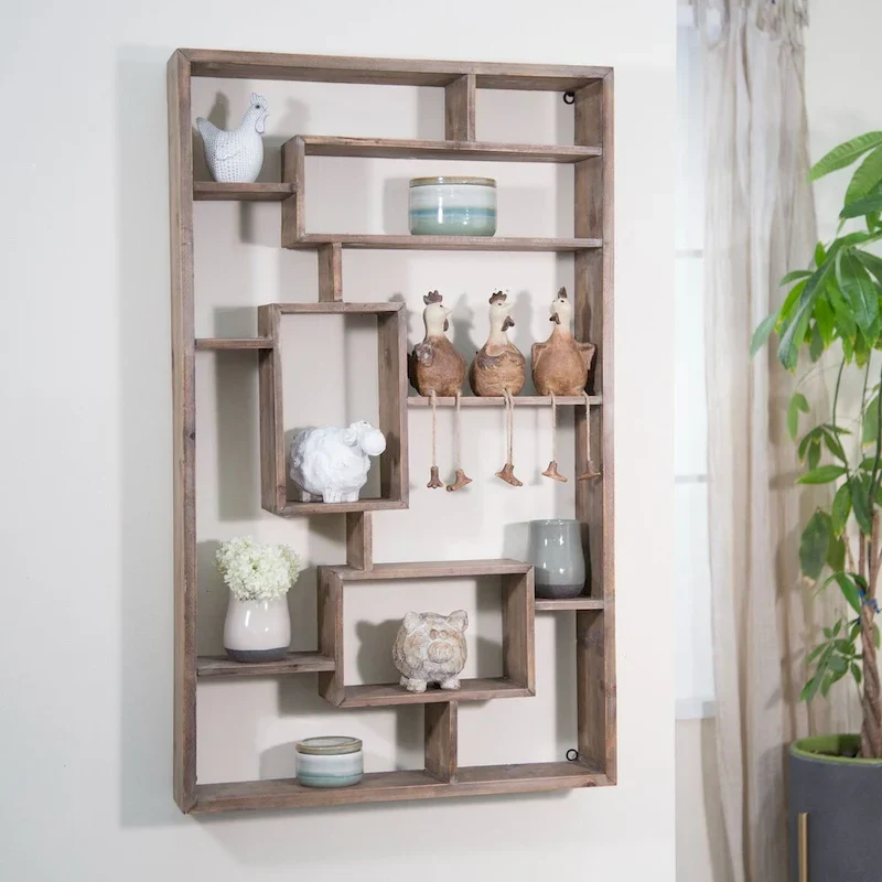 39.25 Brown Wooden Open Wall Shelf Decor