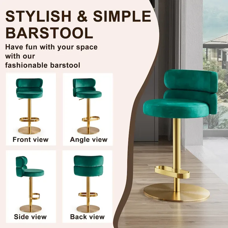 CAROCC Velvet Counter Bar stool with Height Adjustable and Swivel