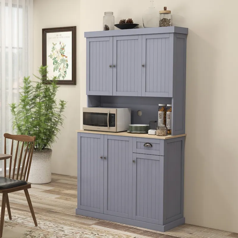 HOMCOM 71 Buffet with Hutch, Farmhouse Kitchen Pantry Storage Cabinet with Microwave Oven Countertop, Drawer