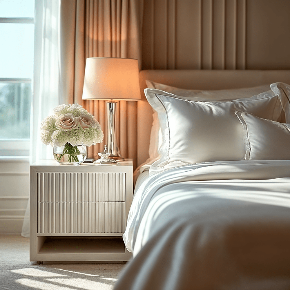 White Ribbed Bedside Table