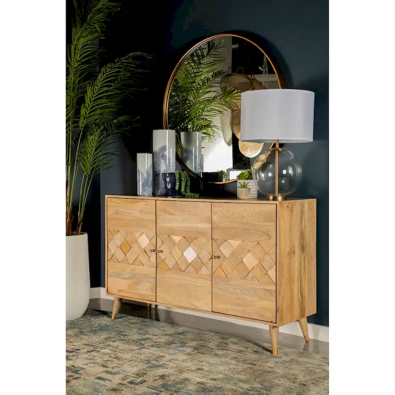 Austin Natural Checkered Pattern 3-door Accent Cabinet