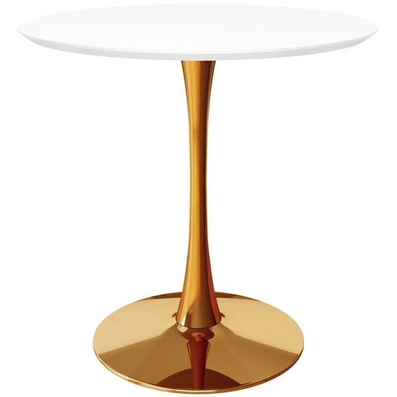 Modern Classic 36-inch Round Pedestal Dining Table with White Top and Gold Base - 29H x 36W x 36D