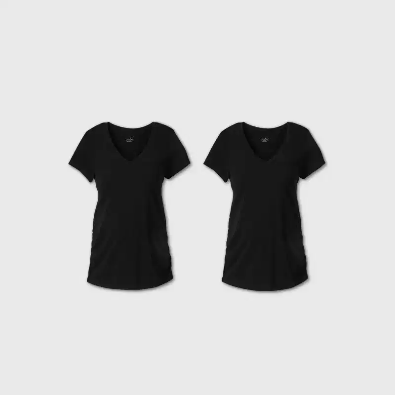 Short Sleeve V-Neck Side Shirred 2pk Bundle Maternity T-Shirt - Isabel Maternity by Ingrid & Isabel