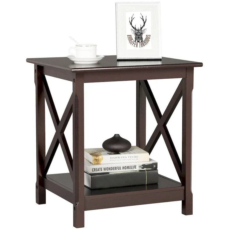 Dark Coffee X-Design 2-Tier End Table, 1-Person Use