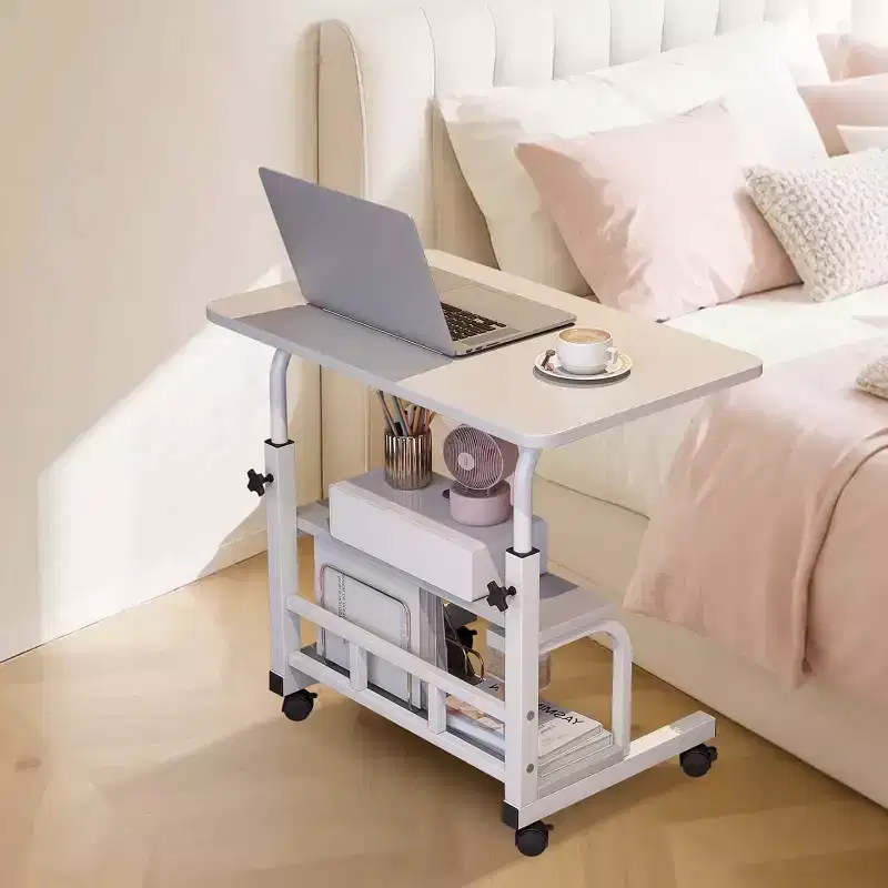 Adjustable Height Mobile Standing Desk with Wheels  Portable Rolling Computer Table  Storage Shelves  Bedside, School & Home Office