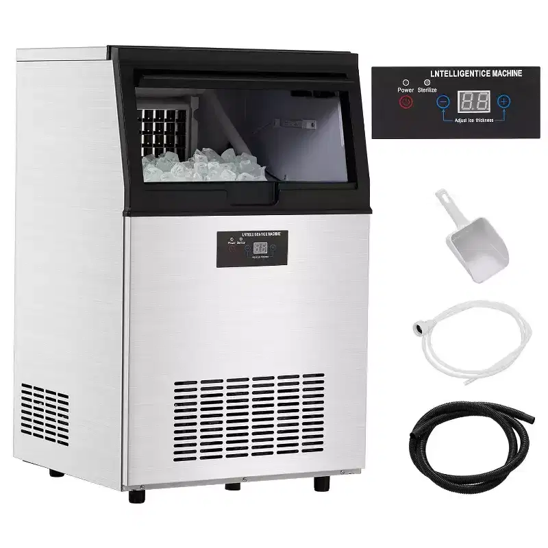 Acekool Commercial Ice Maker Machine, 80Lbs/24H Countertop Ice Maker with 30Lbs Storage Bin, 32 Cubes per Cycle, Freestanding for Home & Bar