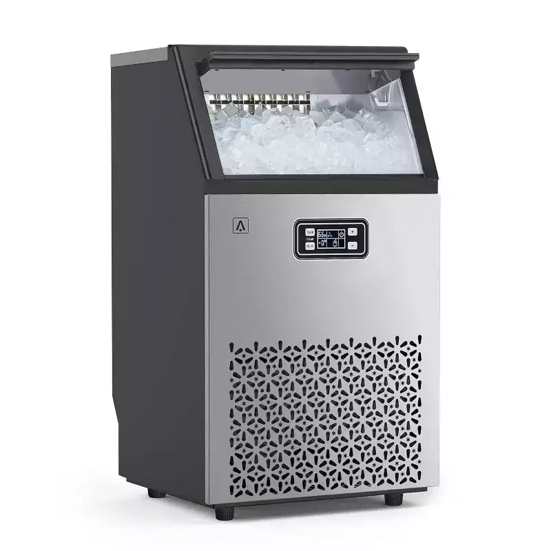 Commercial Ice Maker Machine, Under Counter Ice Maker, 150LBS/24H with 33LBS Ice Storage Bin, Stainless Steel Freestanding Ice Machine with Ice Scoop