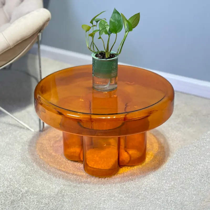 Modern Artistic Flower Glass Round Coffee Table Side Table