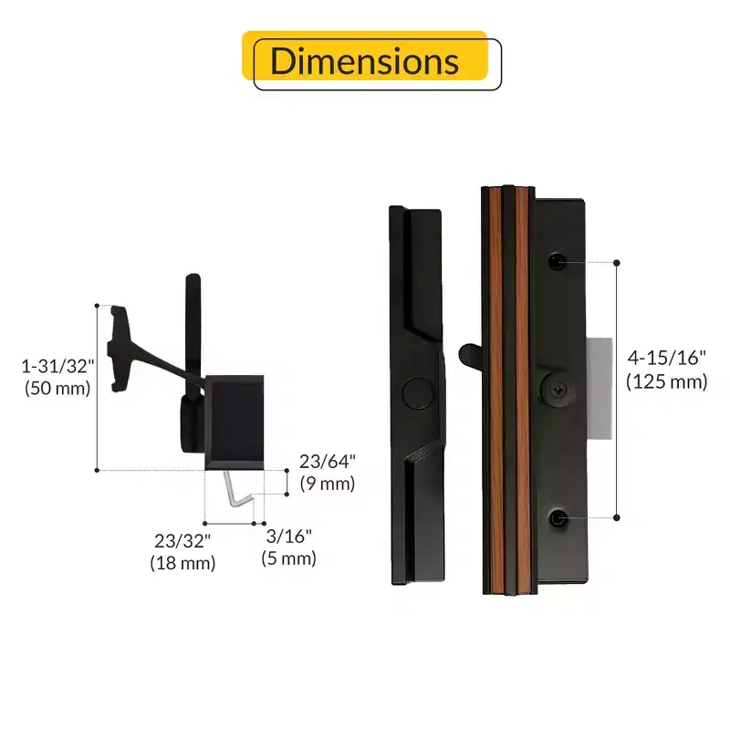Brixwell 13-271 Patio Door Handle Set 4-15/16 Hole Centers Black Finish