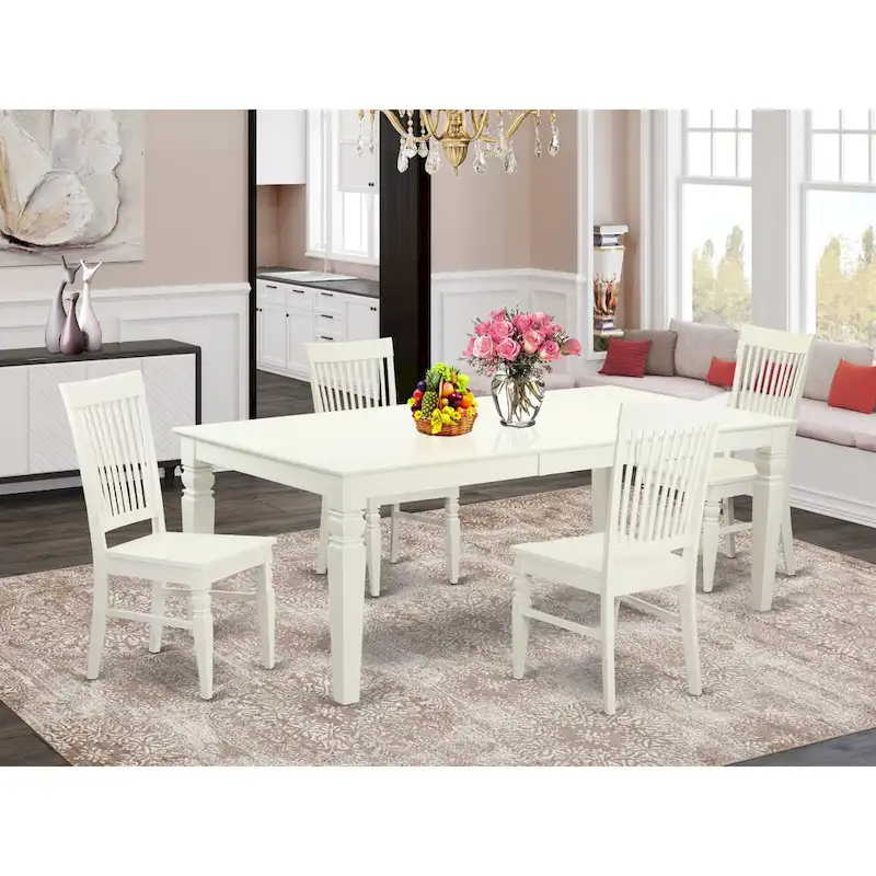 East West Furniture Dining Table Se- A Rectangle Dining Room Table and Wood Seat Chairs, Linen White (Pieces Options)