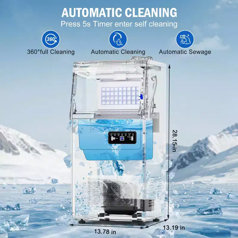 Hooure Commercial 14 n. 110 lb.Full Size Cubes Freestanding/Built-in Household Ice Maker 20lb. Storage bin